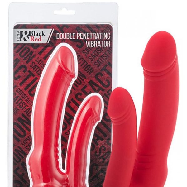 Анально-вагинальный вибратор Black & Red by TOYFA, силикон, красный, 19,5 см 901402-9