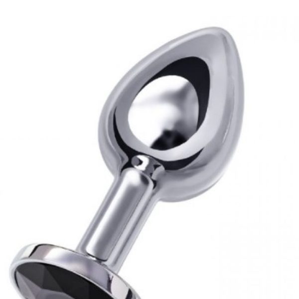 Анальная втулка Metal by TOYFA.металл серебряная с черным кристаллом 7.5 , Ø3 см 145 г-712003
