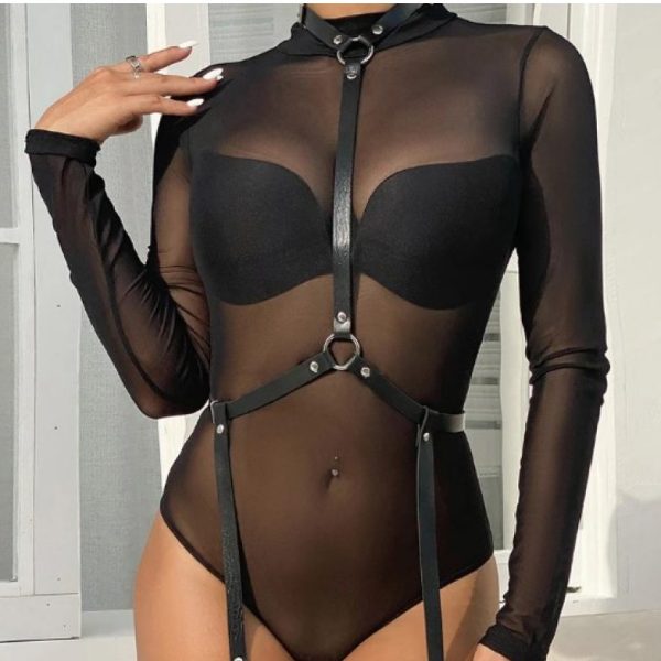Black Leather Bondage Chain Bandage C80888